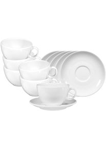 Tasse Seltmann Weiden "Milchkaffeetassen mit Untertassen VIP. 370 ml 6er Set wei&szlig;", wei&szlig;, B:16cm H:9cm &Oslash;:16cm, Porzellan, Trinkgef&auml;&szlig;e, Tasse, Sp&uuml;lmaschinenfest, Mikrowellensicher, Ofenfest