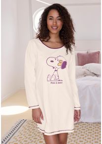 Nachthemd PEANUTS, Damen, Gr. 52/54, N-Gr, ecru bedruckt, Single Jersey, Obermaterial: 100% Baumwolle, bedruckt, unifarben, Basic kurz, Rundhals, eingesetzt abgesteppte Kante kontrastfarben, Kleider Nachthemd, mit Snoopy-Druck