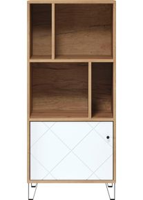 Stauraumregal Home Affaire "Tarragona", artisan eiche melamin, wei&szlig; matt, B:63cm H:136cm T:40cm, Holzwerkstoff, Regale, Stauraumregal, Regal mit 1 T&uuml;r & 4 offenen F&auml;chern - (B/T/H) 63/40/136 cm
