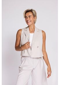 Anzugweste Zhrill "RUE Anzugweste", Damen, Gr. XL, sand, Web, Obermaterial: 85% Baumwolle, 15% Leinen, unifarben, l&auml;ssig geschnitten h&uuml;ftbedeckend, V-Ausschnitt, Westen Anzugweste, Sommer-Weste mit Reverskragen