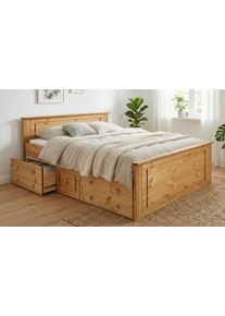 Massivholzbett OTTO HOME "Hugo, FSC zertifiziert, Landhausstil, zeitlos und edel", natur, ge&ouml;lt, B:152cm H:84,5cm L:212cm, Betten, Massivholzbett, Stauraumbett, extra belastbar, Made in EU, viele Breiten
