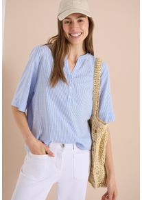Kurzarmbluse Cecil, Damen, Gr. XS (36), blouse blau, Web, Obermaterial: 100% Viskose, gestreift, l&auml;ssig geschnitten h&uuml;ftbedeckend, Rundhals, abgesteppte Kante, Blusen Kurzarmbluse, Sommerbluse mit Split Neck und Streifen