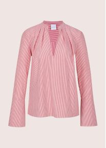 Madeleine Mode Langarmbluse MADELEINE "Streifenbluse Blusenshirt mit Streifendesign", Damen, Gr. 34, rot (rot, wei&szlig;), Obermaterial: 100% Baumwolle CO., Modern, figurumspielend, Blusen Langarmbluse, Bluse mit Rundhalsblende mit V-Ausschnitt