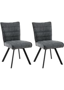 Esszimmerstuhl ByLiving "ROBBIE", anthrazit, schwarz, B:48cm H:90cm T:64cm, Metall, Stoff, St&uuml;hle, Esszimmerstuhl, Microfaser, 360 drehbar, Taschenfederkern,Steppung R&uuml;cken, Keder