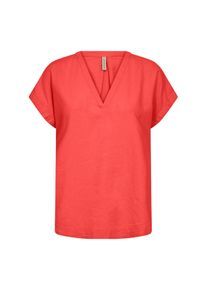 Kurzarmbluse soyaconcept "SC-INA 51", Damen, Gr. XL, bittersweet, Web, Obermaterial: 55% Leinen, 45% Viskose, unifarben, normal, V-Ausschnitt, Blusen Kurzarmbluse, Viskosemischung mit Leinen