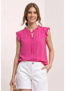 Shirtbluse Street One, Damen, Gr. 44, magenta dream, Web, Obermaterial: 100% Viskose, unifarben, normal h&uuml;ftbedeckend, Rundhals, abgesteppte Kante, Blusen Shirtbluse, Sommertop - Split Neck mit R&uuml;schen und B&auml;ndern