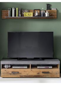 Wohnwand Home Affaire "Ilana", graphit grau matera, old wood farben, B:139cm, Kastenm&ouml;bel-Sets, Wohnwand, Komplettset bestehend aus: TV-Unterteil und Wandboard