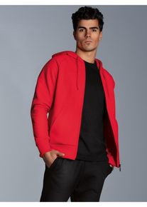 Sweatjacke TRIGEMA "TRIGEMA Sweatjacke mit Kapuze", Herren, Gr. XL, rot (vulcano), 70% Baumwolle, 30% Polyester, Basic, lang, Rundhals, Sweatjacken Sweatjacke