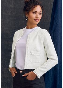 Kurzblazer Lascana, Damen, Gr. 34, creme, Boucl&eacute;, Obermaterial: 79% Polyester, 13% Polyacryl, 5% Polyamid, 2% Viskose, 1% Wolle. Futter: 100% Polyester, unifarben, figurbetont h&uuml;ftlang, Rundhals, leicht ausgefranste Kante, Blazer Kurzblazer
