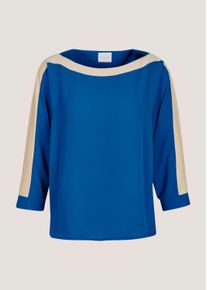 Madeleine Mode Langarmbluse MADELEINE "Blusenshirt Businessbluse im Colour Blocking-Stil", Damen, Gr. 42, blau (royalblau, beige), Obermaterial: 100% Polyester PES., Modern, figurumspielend, U-Boot-Ausschnitt, Blusen Langarmbluse, Colourblocking