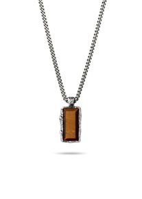 Kette mit Anh&auml;nger HAZE & GLORY "Halskette Anh&auml;nger Tigerauge Braun 925 Sterling Silber - Bold Bar" Gr. 50, silber, Halsketten, Herren, Silber 925 (Sterlingsilber), Kette mit Anh&auml;nger