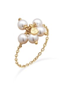 Perlenring Elli "Ring Blume mit Perlen von Swarovski(R) 925 Sterling Silber vergoldet" Gr. 58, gold, Fingerringe, Damen, 58, Silber 925 (Sterlingsilber), Perlenring