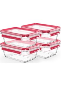 Frischhaltedose Emsa "Clip & Close Glas Set, rechteckig, 100 % dichte Aufbewahrungsboxen", rot, B:13,6cm H:8cm L:19,7cm, Glas, Lebensmittelaufbewahrungsbeh&auml;lter, Frischhaltedose, sp&uuml;lmaschinen-, gefrier-, backofen-, mikrowellenfest