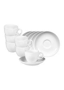 Espressotasse Seltmann Weiden "Espressotassen mit Untertassen VIP. 90 ml 6er Set wei&szlig;", wei&szlig;, B:12cm H:7cm &Oslash;:12cm, Porzellan, Trinkgef&auml;&szlig;e, Espressotasse, Sp&uuml;lmaschinenfest, Mikrowellensicher, Ofenfest