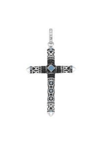 Kreuzanh&auml;nger "Anh&auml;nger Kreuz, schwarze Spinelle und Email in t&uuml;rkis, Silber 925", silber, Giorgio Martello MILANO, Schmuckanh&auml;nger, Damen, Silber 925 (Sterlingsilber), Kreuzanh&auml;nger