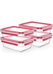 Frischhaltedose Emsa "Clip & Close Glas Set, rechteckig, 100 % dichte Aufbewahrungsboxen", rot, B:16,6cm H:7,9cm L:22,7cm, Glas, Lebensmittelaufbewahrungsbeh&auml;lter, Frischhaltedose, sp&uuml;lmaschinen-, gefrier-, backofen-, mikrowellenfest
