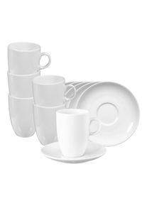 Tasse Seltmann Weiden "Milchkaffeetassen mit Untertassen VIP. 360 ml 6er Set wei&szlig;", wei&szlig;, B:16cm H:13cm &Oslash;:16cm, Porzellan, Trinkgef&auml;&szlig;e, Tasse, Sp&uuml;lmaschinenfest, Mikrowellensicher, Ofenfest