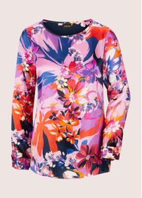 Madeleine Mode Langarmbluse MADELEINE "Bluse Elegante Seidenbluse mit floralem Print", Damen, Gr. 38, pink (pink, multicolor), Obermaterial: 100% Seide silk., Modern, normal, U-Boot-Ausschnitt, Blusen Langarmbluse