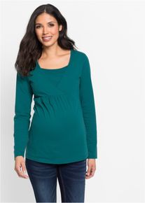 Stillshirt bonprix, Damen, Gr. 48/50 (XL), blau (petrol), Obermaterial: 95% Baumwolle, 5% Elasthan, bequem, Shirts Stillshirt, bequeme Passform, Wickelschnitt, 2-in-1 Umstands- und Stillfunktion