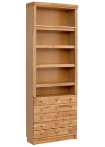 B&uuml;cherregal OTTO HOME "Soeren Eiche Regal mit 5 breiten Schubk&auml;sten in geteilter Optik", braun (eiche), B:80cm H:220cm T:29cm, Regale, B&uuml;cherregal, T/H: 80/29/220 cm, Eiche teilmassiv, FSC, elegante Metallgriffe