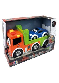 Spielzeug-LKW Happy People "MAN KIDS Autotransporter mit PKW", bunt, Spielzeugfahrzeuge, KinderB:16cm H:6cm T:9cm, Kunststoff, Spielzeug-LKW, mit Licht und Sound, B:16cm H:6cm T:9cm