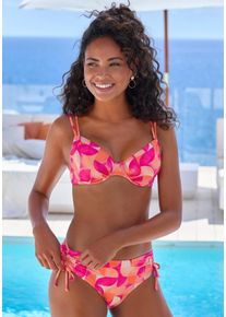 B&uuml;gel-Bikini-Top Lascana "Tilly", Damen, Gr. 38, Cup B, blau (beere, pfirsich), Recycling-Polyamid, bedruckt, Bikini-Oberteile B&uuml;gel-Bikini-Top, mit modernem Allover-Print