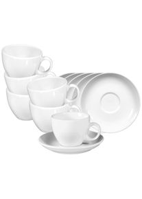 Tasse Seltmann Weiden "Cappuccinotassen mit Untertassen VIP. 220 ml 6er Set wei&szlig;", wei&szlig;, B:14,7cm H:7,2cm &Oslash;:14,7cm, Porzellan, Trinkgef&auml;&szlig;e, Tasse, Sp&uuml;lmaschinenfest, Mikrowellensicher, Ofenfest