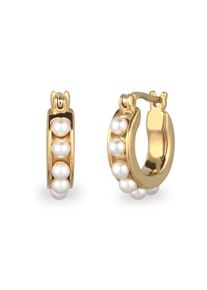 Paar Creolen Elli "Ohrringe Creolen mit Perlen von Swarovski(R) Wei&szlig; 925 Sterling Silber" Gr. 18, gold, Ohrringe, Damen, Silber 925 (Sterlingsilber), Paar Creolen