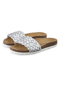 Pantolette Vivance "Mule, Sandale, offener Schuh, Sommerschuh", Damen, Gr. 41, silberfarben, Obermaterial: 65% Lederimitat, 35% Polyester. Decksohle: 100% Rindsleder. Futter: 65% Lederimitat, 35% Polyester. Laufsohle: 100% Synthetik, unifarben, Basic, Schuhe Pantolette, mit komfortablem Korkfu&szlig;bett und weicher Innensohle aus Leder