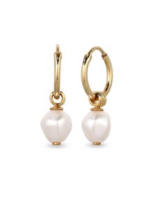 Paar Creolen Kuzzoi "Ohrringe Creolen mit Perlen von Swarovski(R) Wei&szlig; 925 Sterling Silber" Gr. 24, gold, Ohrringe, Damen, Silber 925 (Sterlingsilber), Paar Creolen