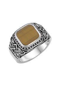 Silberring "Ring Siegelring mit Tigerauge-Einlage, Silber 925" Gr. 68, braun, Giorgio Martello MILANO, Fingerringe, Herren, 68, Silber 925 (Sterlingsilber), Silberring