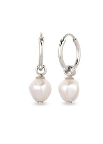 Paar Creolen Kuzzoi "Ohrringe Creolen mit Perlen von Swarovski(R) Wei&szlig; 925 Sterling Silber" Gr. 24, silber, Ohrringe, Damen, Silber 925 (Sterlingsilber), Paar Creolen