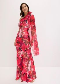 Aftonkl&auml;nning i one shoulder-stil med blomapplikation - r&ouml;d - storlek 54 - bonprix