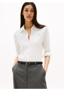 Langarmbluse Tommy Hilfiger "SLIM PIQUE", Damen, Gr. XS (34), beige (ecru), Web, Obermaterial: 96% Baumwolle, 4% Elasthan, unifarben, slim fit normal, Rundhals, Blusen Langarmbluse, Baumwollmischung, slim fit