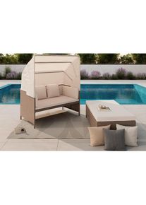 Ambia Garden Gartenmuschel, Beige, Metall, F&uuml;llung: Polyester, 126x143x149 cm, verstellbares Dach, Gartenm&ouml;bel, Loungem&ouml;bel, Sonneninseln