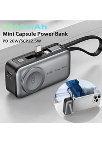 Pocket Power Bank Portable Fast Charge Type C External Battery for iPhone Watch Samsung Xiaomi With Cable Quick Charge Powerbank