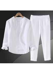 Spring Autumn Loose Casual Cotton Long Sleeve round Neck Shirt Men's Trendy No Ironing Required Outerwear Comfortable Top