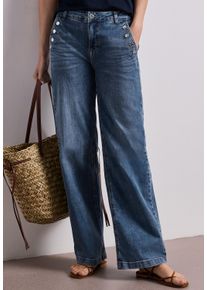 Weite Jeans Street One "Style Emee", Damen, Gr. 34, L&auml;nge 30, medium blau wash, Denim/Jeans, Obermaterial: 98% Baumwolle, 2% Elasthan, loose fit lang, Jeans Weite Jeans, weites Bein, mit Knopfdetails