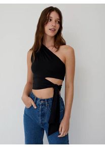 One-Shoulder-Top LEGER "Leia, LeGer by Lena Gercke", Damen, Gr. 42, schwarz, Web, Obermaterial: 90% Polyester, 10% Elasthan, regular fit taillenlang, asymmetrischer Ausschnitt, Tops One-Shoulder-Top, Regular fit im asymmetrischen Design