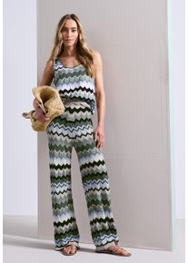 Stoffhose Street One, Damen, Gr. 44, L&auml;nge 30, deep bound gr&uuml;n, Web, Obermaterial: 60% Viskose, 40% Baumwolle, gemustert, normal lang, Hosen Stoffhose, Sommerhose mit Zick-Zack Muster
