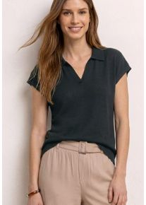 Poloshirt Street One, Damen, Gr. 40, deep bound gr&uuml;n, Jersey, Obermaterial: 50% Viskose, 47% Polyester, 3% Elasthan, unifarben, bequem normal, V-Ausschnitt, Shirts Poloshirt, feine Struktur, unifarben, &uuml;berschnittene Schultern