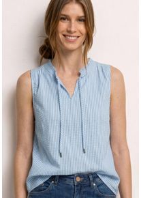 Blusentop Street One, Damen, Gr. 46, blau (original blau), Web, Obermaterial: 65% Polyester, 35% Viskose, gestreift, normal h&uuml;ftbedeckend, Rundhals, R&uuml;schen, Blusen Blusentop, Sommertop mit Streifen und R&uuml;schen
