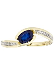 Goldring Firetti "Schmuck Geschenk Gold 333 Damenring Goldring Edelstein Farbstein" Gr. 18, blau (gelbgoldfarben, wei&szlig;goldfarben, blau), Fingerringe, Damen, 18, 0,02 P2 = erkennbare Einschl&uuml;sse, Diamanten Gelbgold 333, 1,5mm, Diamanten, Gelbgold 333, Goldring, mit Saphir - mit Brillanten
