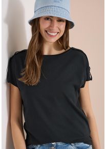 Kurzarmshirt Cecil, Damen, Gr. XS (36), palm breeze gr&uuml;n, Jersey, Obermaterial: 50% Baumwolle, 50% Modal, unifarben, normal h&uuml;ftbedeckend, U-Boot-Ausschnitt, abgesteppte Kante, Shirts Kurzarmshirt, Sommershirt mit Schnallendetail