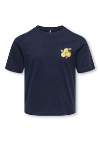 T-Shirt KIDS Only "KOGTEX S/S PRINTED TOP ZA JRS", M&auml;dchen, Gr. 158/164, navy blazer print:lemon, Jersey, Obermaterial: 100% Baumwolle, bedruckt, unifarben, Basic normal, Rundhals, Shirts T-Shirt