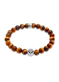 Armkette Kuzzoi "Armband Herren Tigerauge Kompass Beads 925er Silber" Gr. 230, braun, Armb&auml;nder, Herren, 230, Silber 925 (Sterlingsilber), Armkette