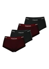 Hipster Pieces "PCLOGO LADY 4 PACK SOLID NOOS BC", Damen, Gr. S (36), 4 Stk., rot (winetasting pack:4 pack winetasting, winetasting, blk, blk), Jersey, Obermaterial: 95% Baumwolle, 5% Elasthan, unifarben, unifarben mit Farbeinsatz, figurbetont, Unterhosen Hipster, Baumwollmischung