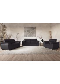 Polstergarnitur COTTA "Leandra", grau, Kunstleder SOFTLUX, Sitzm&ouml;bel-Sets, Polstergarnitur, Set bestehend aus: 2-Sitzer & 2,5-Sitzer