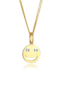 Silberkette Elli "Halskette mit Smiling Face 925 Silber, mit Kristallen von Swarovski" Gr. 55, gold, Halsketten, Damen, 55, Silber 925 (Sterlingsilber), Silberkette