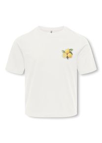 T-Shirt KIDS Only "KOGTEX S/S PRINTED TOP ZA JRS", M&auml;dchen, Gr. 158/164, cloud dancer print:lemon, Jersey, Obermaterial: 100% Baumwolle, bedruckt, unifarben, Basic normal, Rundhals, Shirts T-Shirt